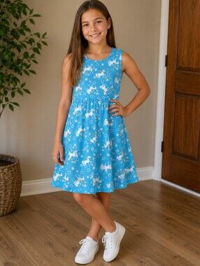 Girls 14-16 Blue unicorn dress